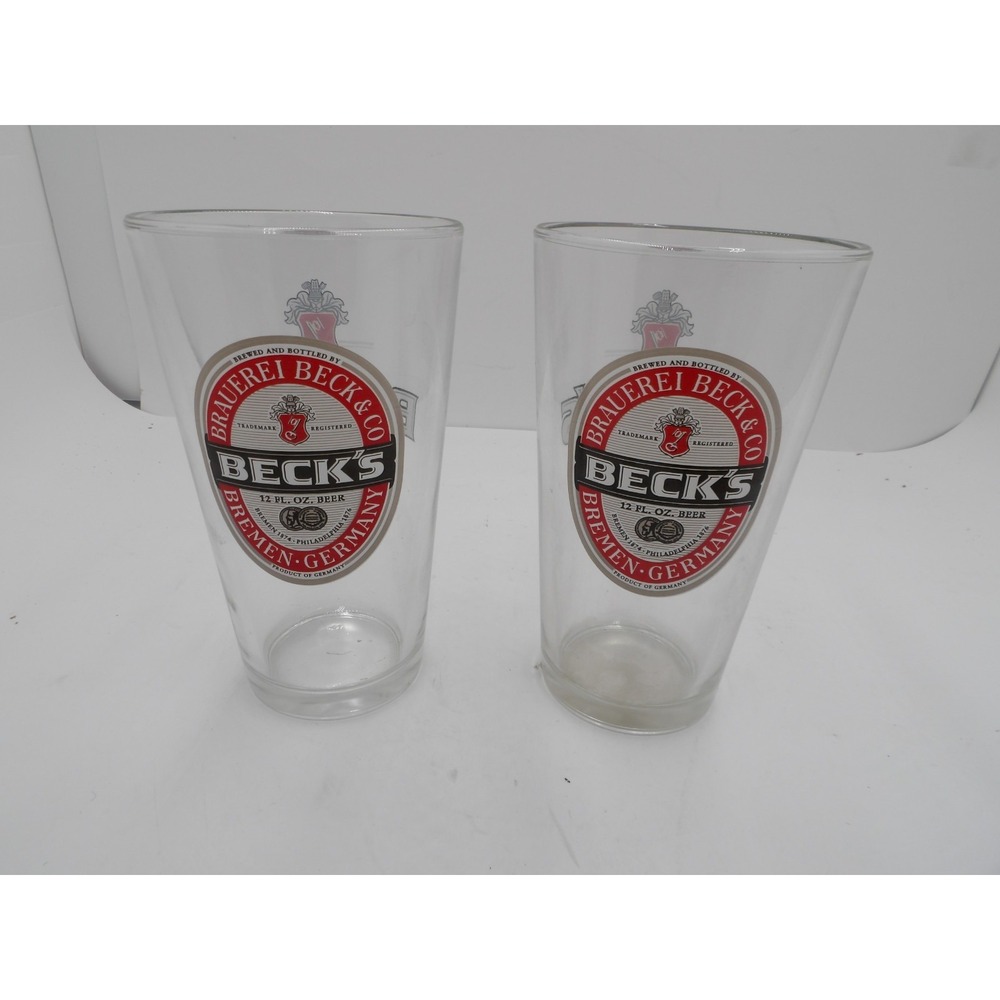 2 New Becks Bremen Germany 16oz Beer Glasses Barware